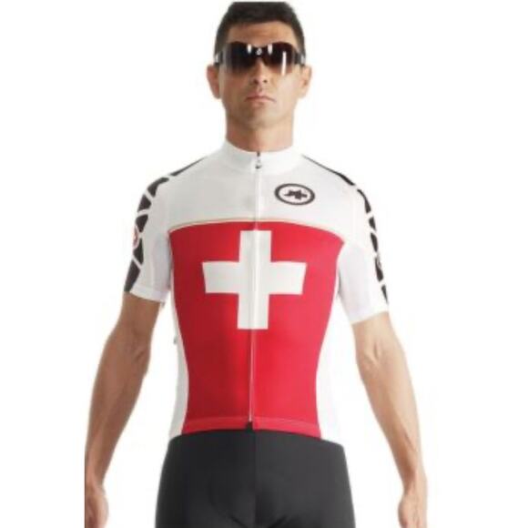 Assos Suisse LS Federation Short Sleeve Full Zip Cycling Jersey Red White sz S - Picture 2 of 11